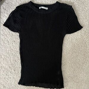 Zara Short Sleeve Ribbed T-Shirt -Black